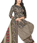 Unstitched printed crepe blend kurta & patiyala dress material with top, bottom & dupatta