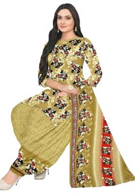 Unstitched printed crepe blend kurta & patiyala dress material with top, bottom & dupatta 2