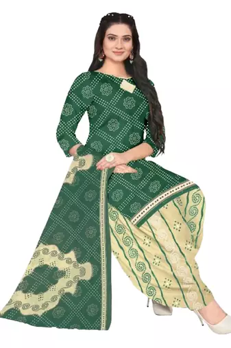 Unstitched printed crepe blend kurta & patiyala dress material with top, bottom & dupatta