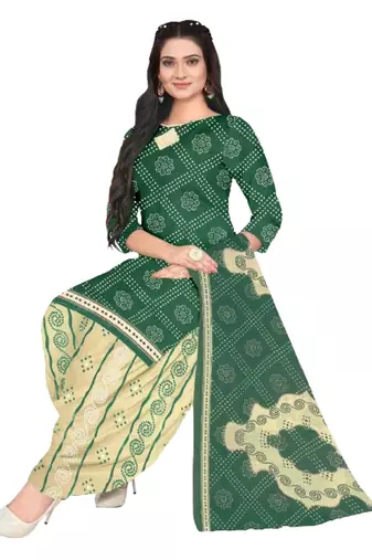 Unstitched printed crepe blend kurta & patiyala dress material with top, bottom & dupatta