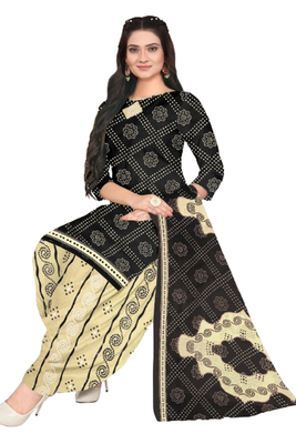 Unstitched printed crepe blend kurta & patiyala dress material with top, bottom & dupatta 2