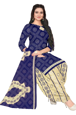 Unstitched printed crepe blend kurta & patiyala dress material with top, bottom & dupatta 1