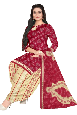 Unstitched printed crepe blend kurta & patiyala dress material with top, bottom & dupatta 2