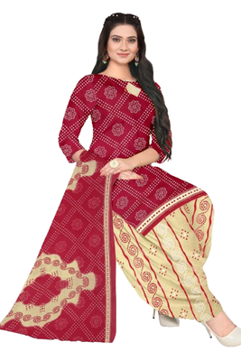 Unstitched printed crepe blend kurta & patiyala dress material with top, bottom & dupatta 1