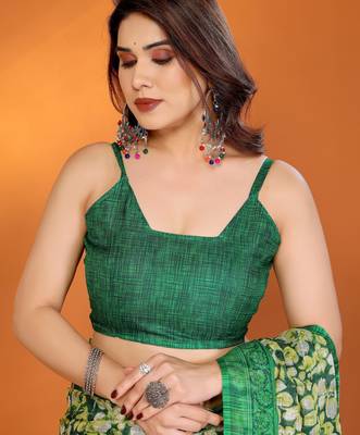 green floral printed chiffon saree with rich border design 5