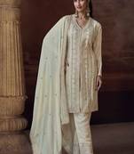 Off white chinon silk embroidered work suit