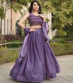 Lavender Color Plain Flairy Lehenga Work Fendy Lehenga With Unstitched Blouse