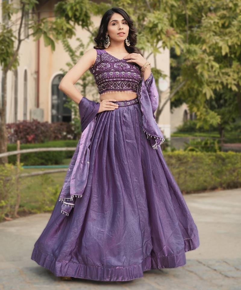 Lavender Color Plain Flairy Lehenga Work Fendy Lehenga With Unstitched Blouse