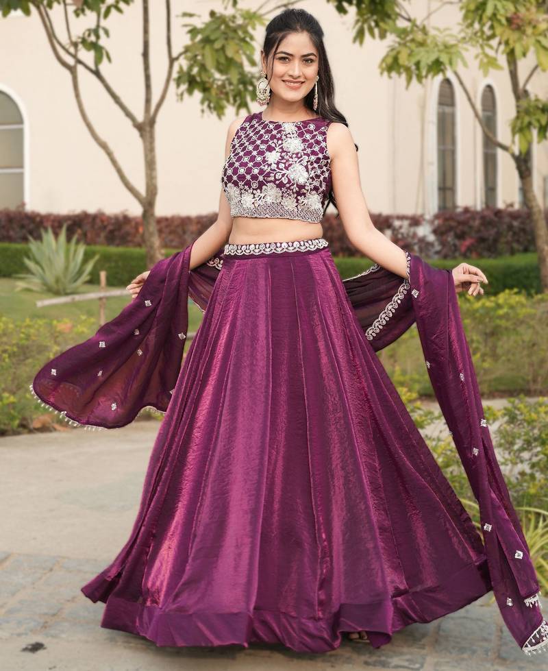 Wine Color Plain Flairy Lehenga Work Fendy Lehenga With Unstitched Blouse