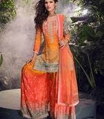 Multi chinon silk embroidered palazzo suit