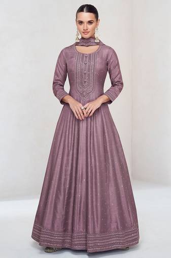 Onion pink vichitra silk anarkali suit