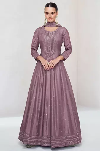 Onion pink vichitra silk anarkali suit