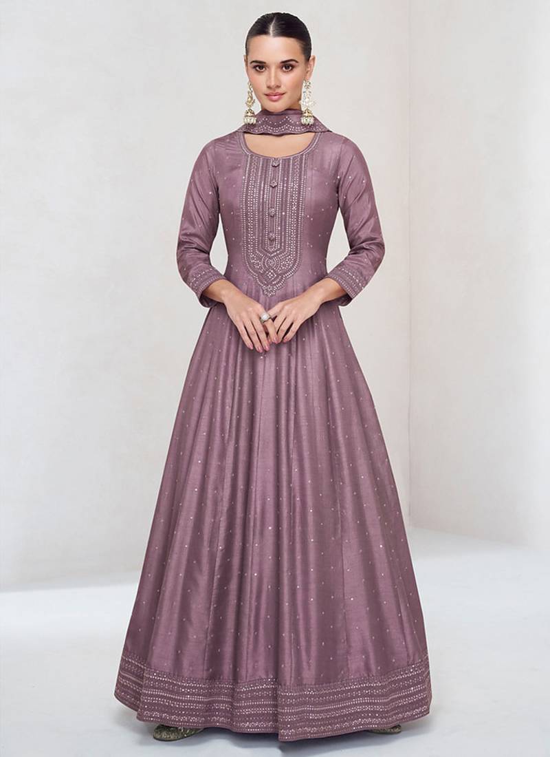 Onion pink vichitra silk anarkali suit