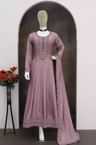 Sage green vichitra silk anarkali suit