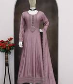 Sage green vichitra silk anarkali suit