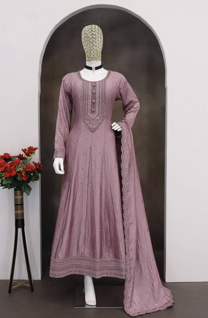 Sage green vichitra silk anarkali suit