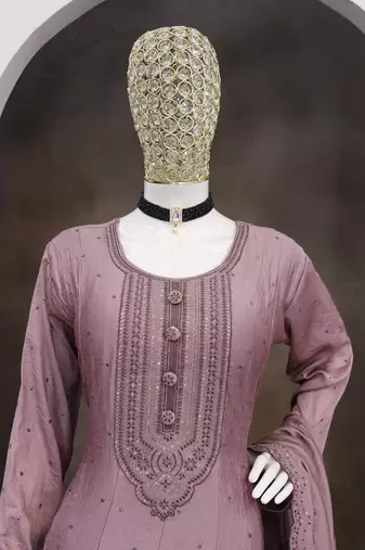 Sage green vichitra silk anarkali suit