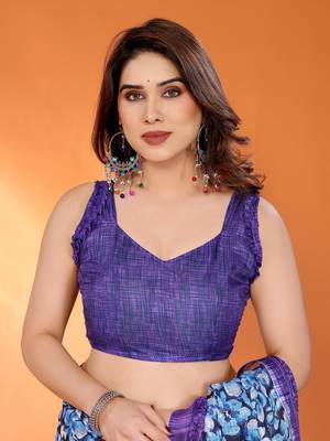 lavender floral printed chiffon saree with rich border design 5
