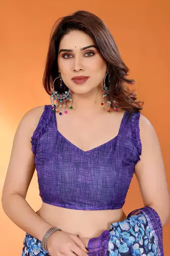 lavender floral printed chiffon saree with rich border design