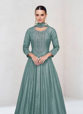 Light blue vichitra silk anarkali suit 2