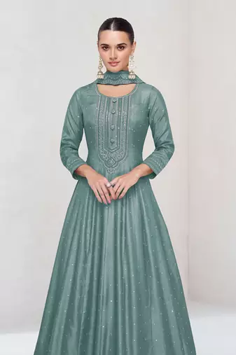 Light blue vichitra silk anarkali suit