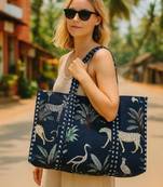 Indian navyblue tiger print quilted shoulder bag women's beach cotton handbag usa style