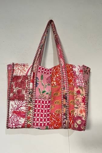 Indian baby pink patchwork quilted shoulder bag women's beach 100%cotton handbag