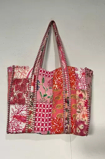 Indian baby pink patchwork quilted shoulder bag women's beach 100%cotton handbag