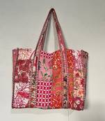 Indian baby pink patchwork quilted shoulder bag women's beach 100%cotton handbag