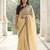 Yellow color plain with contrast matching embroidered lace premium fendy silk saree with unstitched blouse