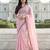 Pink color plain with contrast matching embroidered lace premium fendy silk saree with unstitched blouse