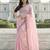 Pink color plain with contrast matching embroidered lace premium fendy silk saree with unstitched blouse