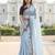 Sky color plain with contrast matching embroidered lace premium fendy silk saree with unstitched blouse
