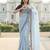 Sky color plain with contrast matching embroidered lace premium fendy silk saree with unstitched blouse