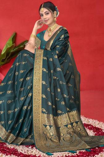Luxury Satin Silk Saree with Heavy Gold Zari Woven Border & Rich Pallu | Wedding & Festive Wear