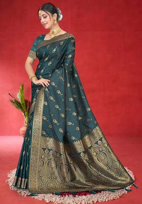Luxury Satin silk blend Saree with Heavy Gold Zari Woven Border & Rich Pallu | Wedding & Festive Wear 3
