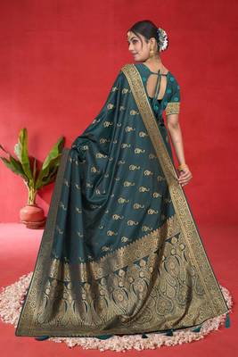 Luxury Satin silk blend Saree with Heavy Gold Zari Woven Border & Rich Pallu | Wedding & Festive Wear 4