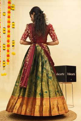 Beautiful South Indian Style ed Half Saree with Blouse and Dupatta for Women 2