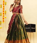 Beautiful South Indian Style Semi-Stitched Half Saree with Blouse and Dupatta for Women
