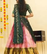 Beautiful South Indian Style Semi-Stitched Half Saree with Blouse and Dupatta for Women