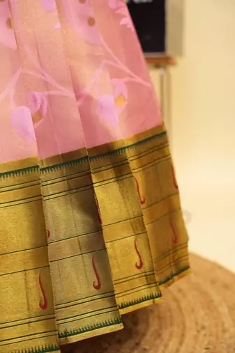 Beautiful South Indian Style Semi-Stitched Half Saree with Blouse and Dupatta for Women