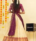 Beautiful South Indian Style Semi-Stitched Half Saree with Blouse and Dupatta for Women