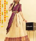 Beautiful South Indian Style Semi-Stitched Half Saree with Blouse and Dupatta for Women