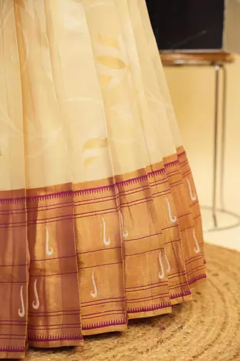 Beautiful South Indian Style Semi-Stitched Half Saree with Blouse and Dupatta for Women
