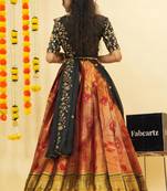 Beautiful South Indian Style Semi-Stitched Half Saree with Blouse and Dupatta for Women