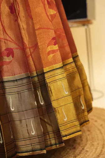 Beautiful South Indian Style Semi-Stitched Half Saree with Blouse and Dupatta for Women