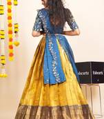 Beautiful South Indian Style Semi-Stitched Half Saree with Blouse and Dupatta for Women