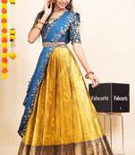 Beautiful South Indian Style Semi-Stitched Half Saree with Blouse and Dupatta for Women