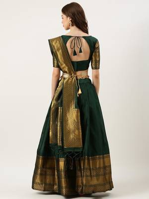 Beautiful South Indian Style Semi-Stitched Half Saree with Blouse and Dupatta for Women 2