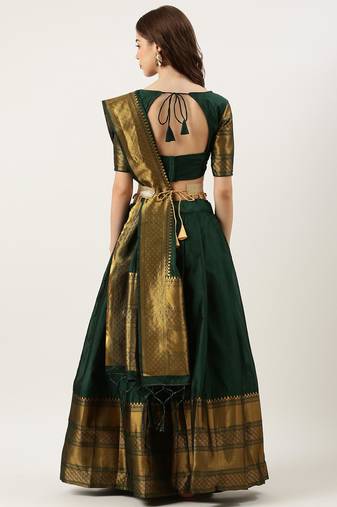 Beautiful South Indian Style Semi-Stitched Half Saree with Blouse and Dupatta for Women